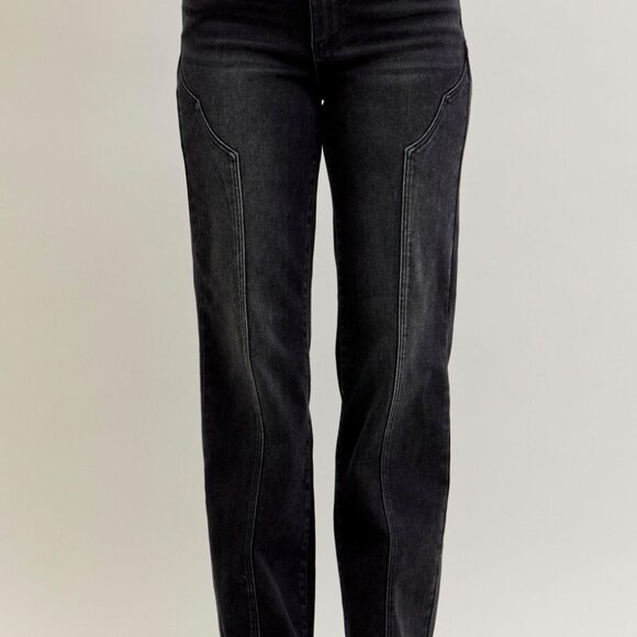 Judy Blue Mid Rise Straight Western Seam Detail Jeans - Picture 10 of 12